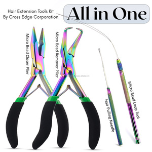 Rainbow Micro <b>beaded</b> weft tools for hair extensions Stainless Steel Hair Extensions Pliers kit with Pulling Hook <b>Needle</b> & Loop - Product Image 2