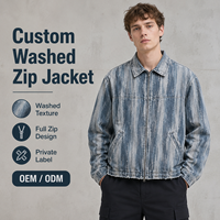 Veste en jean délavée à rayures verticales pour homme IKDEER, fermeture éclair intégrale, conception personnalisée, marque privée, OEM, ODM, vêtement d'extérieur décontracté