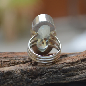 แหวนเงินสเตอร์ลิงขนาดใหญ่ตัดเป็นรูปไข่925อัญมณี Prasiolite ประดับอัญมณีสีเขียวธรรมชาติของขวัญ - Product Image 4