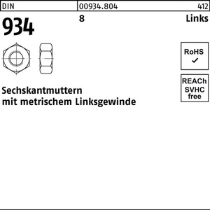 M 16 -LH 8 น็อตหกเหลี่ยมซ้าย DIN 934 น็อต 50 ชิ้น - Product Image 1