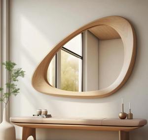 Miroir mural asymétrique irrégulier en bois de chêne écologique fait à la main de luxe pour l'entrée et le salon au meilleur prix - Product Image 3