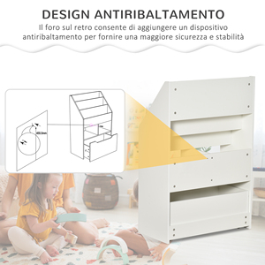 HOMCOM-Librería y armario para niños pequeños, estantería y cajón de MDF, color blanco, 60x29,9x90cm - Product Image 5