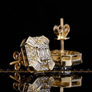 Adorable redondo y corte Baguette VVs claridad Moissanite diamantes Iced Out Hip Hop 925 pendientes de tuerca de plata esterlina - Product Image 4