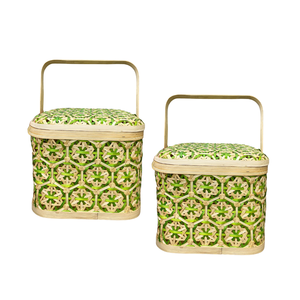 Paniers de rangement rustiques en bambou tressés à la main, panier à fruits, artisanat vietnamien, motif floral en bambou - Product Image 1