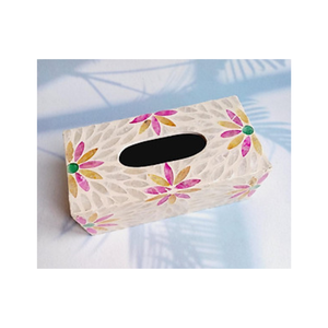 Porte-serviettes rectangulaire en rotin fait main avec couvercle en céramique bleue en forme de lotus, boîte de rangement tissée et décoration d'intérieur, boîte à mouchoirs - Product Image 4