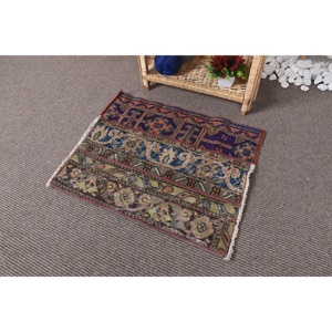 Classique Vintage 1.8 X 2.2ft violet et Beige tapis en laine turque tissage plat Patchwork motif pour salon Latex soutenu - Product Image 3
