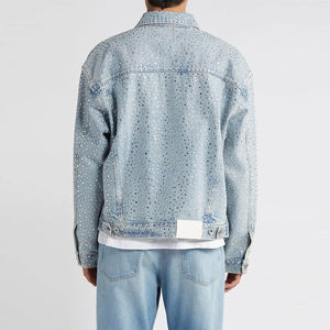 Chaqueta Vaquera Personalizada con Pedrería para Hombre, Chaqueta de Mezclilla con Efecto Desgastado, Abrigo de Algodón Vaquero, Chaqueta Vaquera Vintage Lavada de Talla Grande - Product Image 3