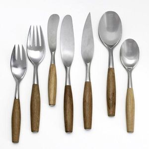 Couverts en acier inoxydable de qualité supérieure avec des manches en bois modernes, argenterie polie miroir, ensemble de couverts pour la maison, la cuisine et les restaurants - Product Image 2