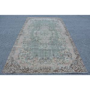 Vintage 5.5x9.3 pieds vert Beige turc laine tapis fait à la main grande surface Rectangle Patchwork Latex support pour couloir chambre décor - Product Image 1