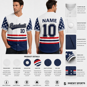 Maillot de baseball personnalisé pour homme SINEWY SPORTS, manches courtes, style universitaire sublimé, fermeture à pression, design rayé, poches - Product Image 1