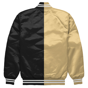 Veste universitaire en satin noir doré, blouson de baseball Letterman, blouson d'université, vêtements d'extérieur athlétiques de qualité supérieure - Product Image 2