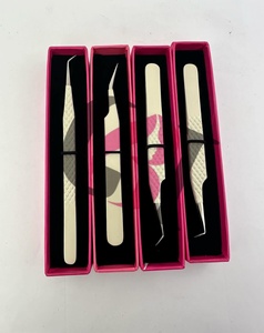 Pince à épiler GETUP BROSONS IMPEX en acier inoxydable de 10 mm, avec revêtement en poudre blanc cassé à 45 degrés et poignée diamantée à 90 degrés, idéale pour les extensions de cils - Product Image 4