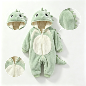 Mono de dinosaurio verde personalizado para bebé, pelele de dinosaurio con capucha de forro polar, disfraz de dinosaurio para recién nacido. - Product Image 1