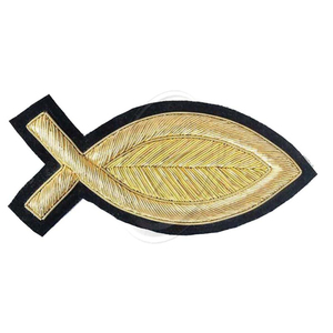 Custom 3D Cartoon Design Chenille <b>Badge</b> 2 Hand-Embroidered Gold Bullion Appliques Wholesale Supply From Fish - Product Image 1