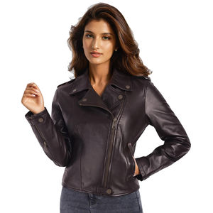 Chaqueta de motorista de piel auténtica personalizada para Mujer | Ropa de abrigo ajustada para Mujer | OEM ODM Proveedor al por mayor - Product Image 6
