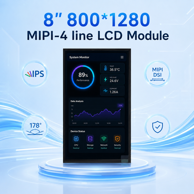 8 Inch 800x1280 TFT LCD Display Module with Capacitive Touch Full Viewing Angle IPS  MIPI Interface  for Industrial HMI Terminal