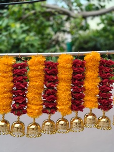 Vibrant Rose <b>Marigold</b> With Ghungaro String For Temple Or Housewarming Decor Handmade Toran For Home Perfect For Diwali Night Gif - Product Image 4