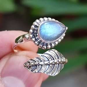 Handmade 925 Sterling Silver Leaf Ring Labradorite Pear Cut Boho November Birthstone Jewelry Perfect Gift for Her-Certified IGI - Product Image 3
