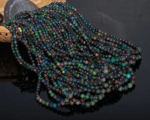 Cuentas de Ópalo Etíope Negro, Lisas, de 4-6 mm, Bolas de Ópalo de Fuego, Ópalo Natural Brillante de Etiopía para Cuentas de Bolígrafos, Gemas Mehrajudin - Product Image 2