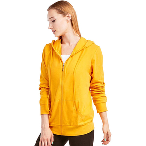 Sudadera con capucha con cremallera de punto de invierno para mujer amarilla personalizada con logotipo personalizado 100% algodón polar directo de fábrica - Product Image 3