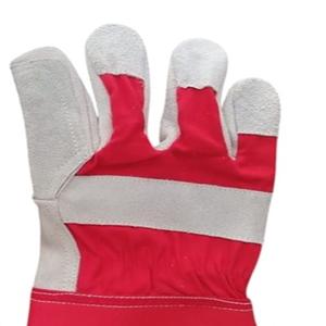 Guantes de aparejo de cuero dividido de doble palma Anti-Corte Anti-impacto Antideslizante Anti-calor Guantes de seguridad para el trabajo industrial Forro de algodón Rojo - Product Image 5