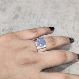 Joyería de piedra áspera, anillo Unisex, piedra preciosa de tanzanita cruda Natural, piedra natal de diciembre, joyería de piedra ancha, anillo de Plata de Ley 925 - Product Image 1