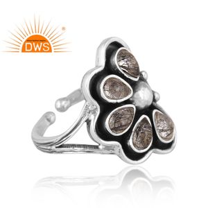 Anillo ajustable de piedras preciosas de rutilo negro natural plata esterlina oxidada diseño hecho a mano fabricante de joyas - Product Image 3