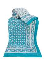 Couette en coton doux à motif floral de lotus, bleu clair, réversible, pour lit simple, imprimée aux pigments, écologique, hypoallergénique