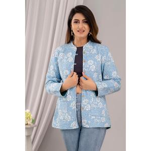 Women's Lightweight Cotton Quilted Sky Blue <b>Jacket</b> Printed-SHKL1025 - Product Image 1