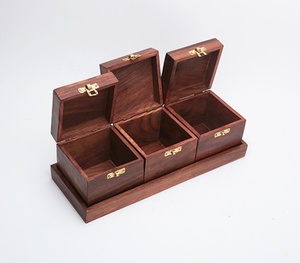 Creative Low MOQ Contenedores de almacenamiento tipográficos de madera tallada a mano Juego de 3 Fabricante Mayorista - Product Image 2