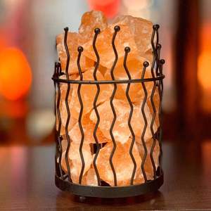 Nouvelle lampe de sel de l'Himalaya, cristaux de roche naturels, paniers en fer, tiges en forme de zigzag avec cordon de variateur pour spa, sauna, décoration - Product Image 4