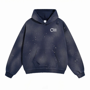 Sudadera con capucha lavada con ácido de algodón de rizo francés, logotipo personalizado, ropa de calle desgastada de gran tamaño, lavado de potasio forrado, servicio OEM - Product Image 6