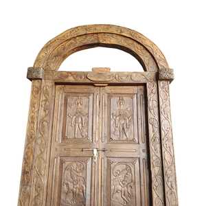 Porte en bois massif artisanale vintage, panneaux sculptés, cadre original, design d'art traditionnel himalayen, Rajasthan, pour chambre à coucher, salon - Product Image 5