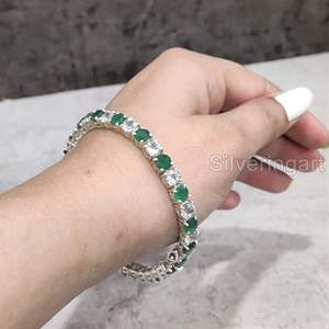 Bracelet pour femme en émeraude naturelle, pierre de naissance de mai, cadeau de mariage, cadeau de Noël, bijoux faits à la main, bracelet en argent sterling 925 - Product Image 6