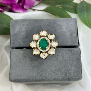 Glamorous Premium Quality Gold Finish Moissanite Polki Kundan Anillo ajustable para la función Wedding Wear Collection para mujeres - Product Image 1