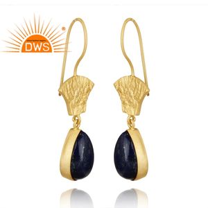 Meilleure vente Boucles d'oreilles pendantes en argent sterling plaqué or 18 carats avec pierres précieuses lapis-lazuli naturelles Demi Fine Jewelry Manufacturer - Product Image 4