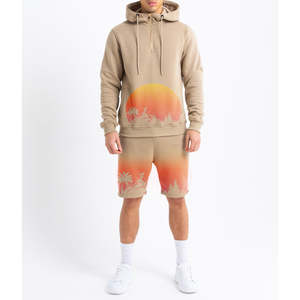 Premium Quality Cotton <b>Fleece</b> Custom Hoodie Set and Sweat Short Sets Unisex 2 Piece Tracksuit French Terry <b>Men</b> Summer Short Set - Product Image 1