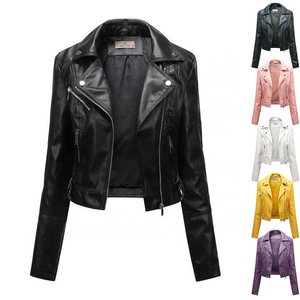 Chaqueta de cuero de piel de oveja acolchada de manga larga para mujer de calidad superior, cremalleras de diseño de Color con logotipo personalizado para motocicletas - Product Image 1