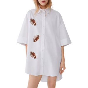 Tenues de football personnalisées pour le jour du match, ensemble de patchs en sequins cousus à la main, ensemble deux pièces pour femmes, vêtements de sport actifs, 100% coton - Product Image 2