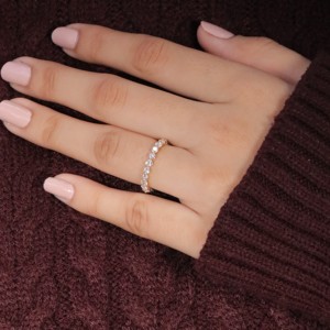Anillo de compromiso Real certificado IGI Pave Diamond Design Wedding Band Full HPHT Lab Creado Anillos de diamantes Anillo de mujer personalizado - Product Image 3