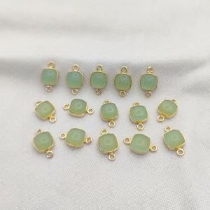 Connecteur de pendentif en calcédoine verte fait à la main-Charme de lunette à double caution en plaqué or pour la fabrication de bijoux - Product Image 5