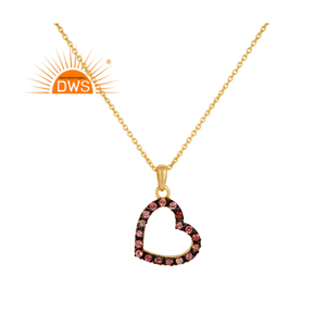 Best Selling Sterling Silver 18K Gold Plated Natural <b>Pink</b> Tourmaline Gemstone Heart Design Pendant <b>Necklace</b> Jewelry Manufacturer - Product Image 1