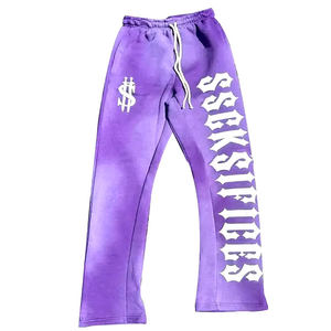 Pantalon de survêtement personnalisé pour hommes en éponge française Pantalon de survêtement évasé à impression bouffante coupe ajustée Pantalon de survêtement évasé épais pour hommes délavé à l'acide - Product Image 3