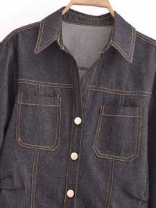 Za Ropa de mujer Bolsillo Slim Button up Denim Camisa de mujer Plus Jeans Suit - Product Image 3
