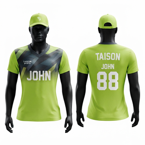 Maillot de badminton unisexe 160 GSM en polyester respirant interlock vert citron avec empiècement contrastant noir et personnalisation par transfert thermique sur le devant - Product Image 1
