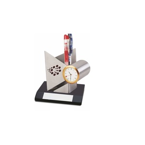 High Demand Premium Metal Pen Stand with <b>Clock</b> <b>Desk</b> Organizer for Export for Birthday Gifting - Product Image 1