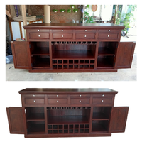 Meuble de bar à domicile en bois de mahogany massif, armoire à vin antique, porte-bouteilles réglable, porte-verres, armoire de bar de luxe