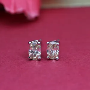 Boucles d'oreilles clous tendance pour femme en argent plaqué or blanc avec pierre pêche, boucles d'oreilles créoles en or 14 carats, cadeau de bijoux - Product Image 3