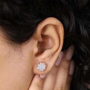 Pendientes de Diamantes Cultivados en Laboratorio, Diseño de Aro Chapado en Oro sobre Plata de Ley, Acabado en Oro Blanco, Rosa y Amarillo, Claridad VS1 - Product Image 1