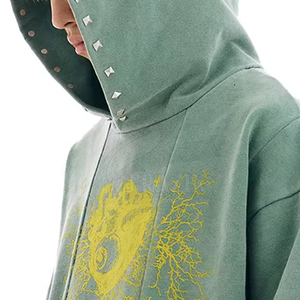 Sudadera con capucha de algodón 100% lavado con ácido de gran tamaño esencial de invierno para hombre más vendidos servicio OEM sólido con capucha liso teñido precio al por mayor - Product Image 2